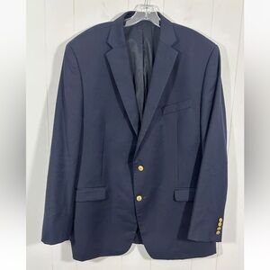 Ralph Lauren 46 L University Club Vintage Blue Wool Gold Button Blazer Suit